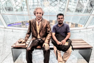 Suriyaprakasam Rajavel With Scientist Statue