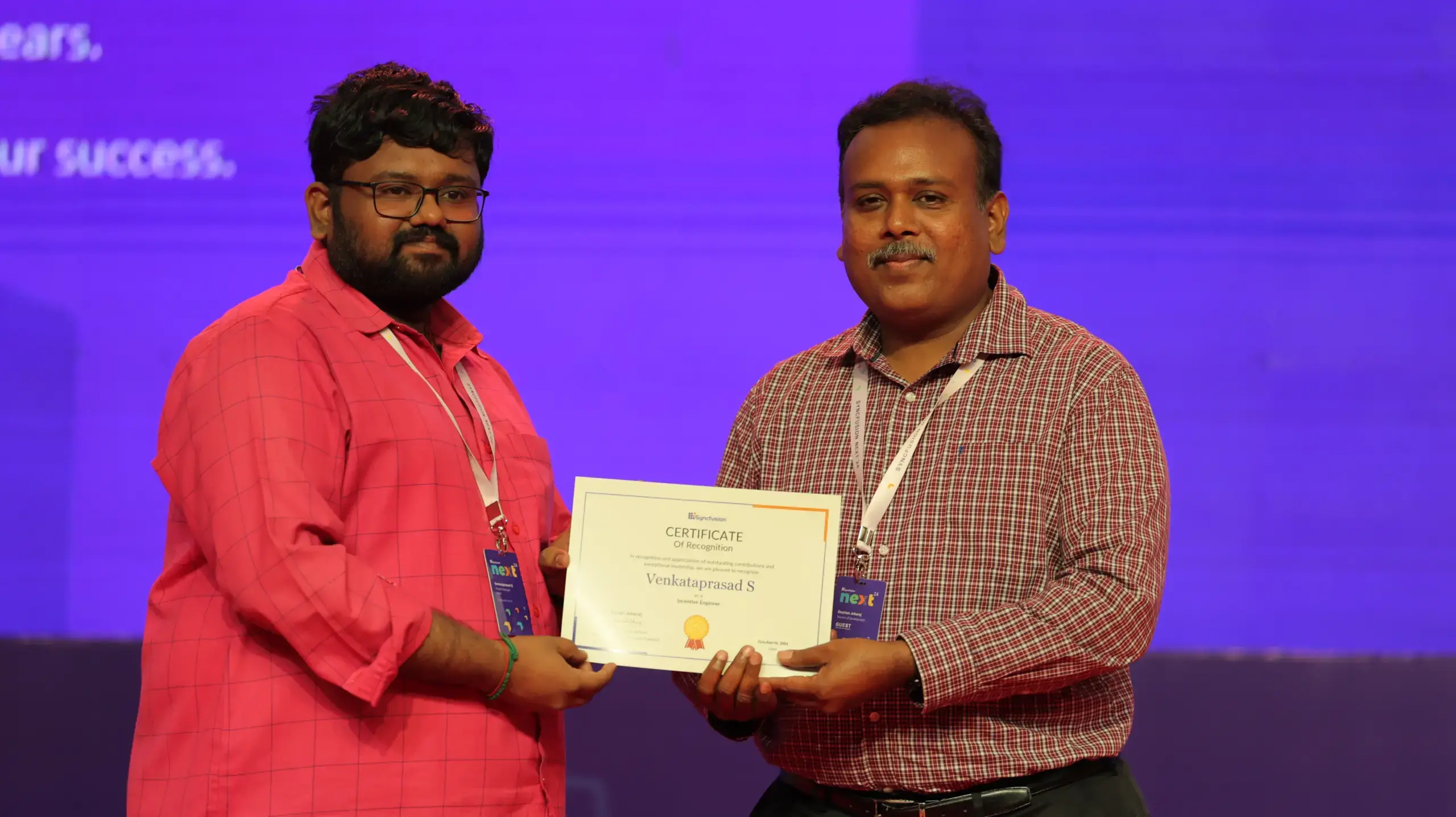 Venkataprasad Subramani Receiving an Award