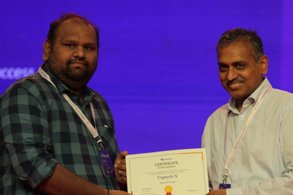 Vignesh Natarajan Receiving Certificate At Next Event