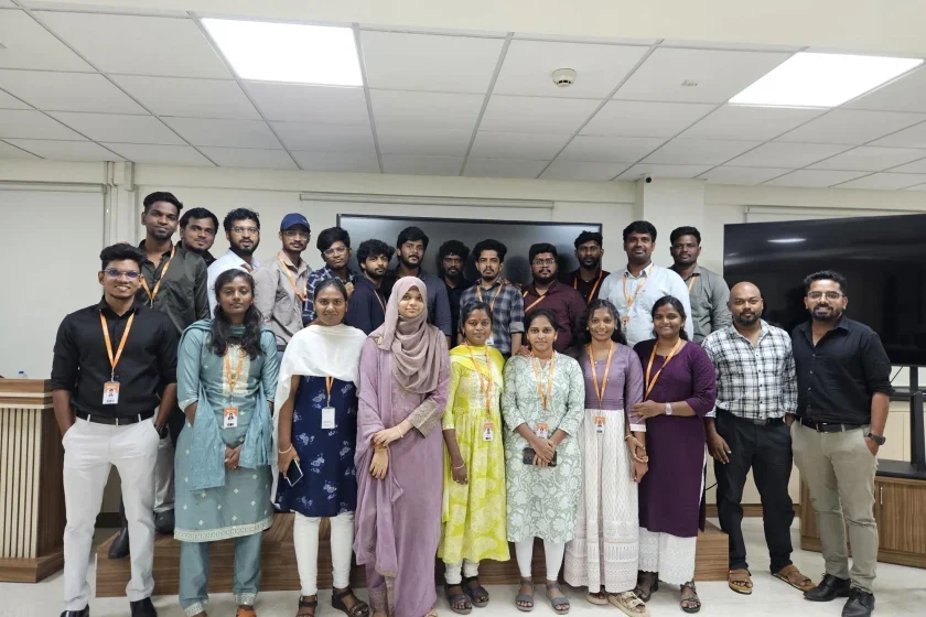 Karthik Raja Arumugam with office team members at Syncfusion