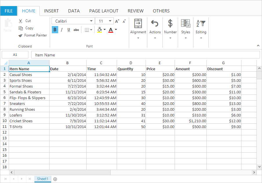 Jquery Based Spreadsheet Control For Aspnet Mvc Syncfusion