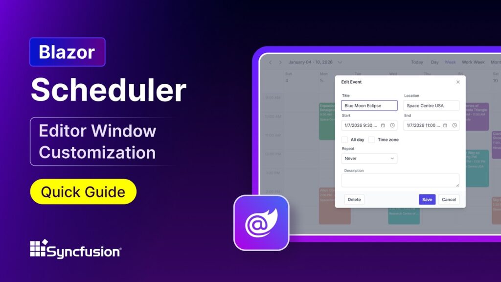 Blazor Scheduler: Editor Window Customization Feature Walkthrough