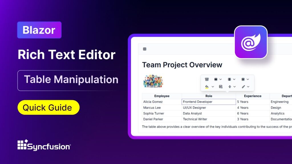 Blazor Rich Text Editor: Table Manipulation Feature Walkthrough