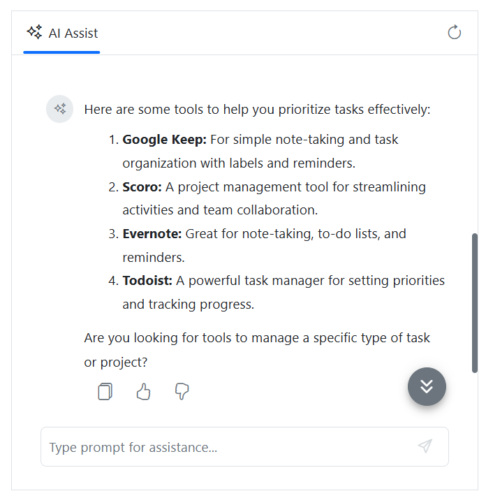 Blazor AI AssistView scroll button