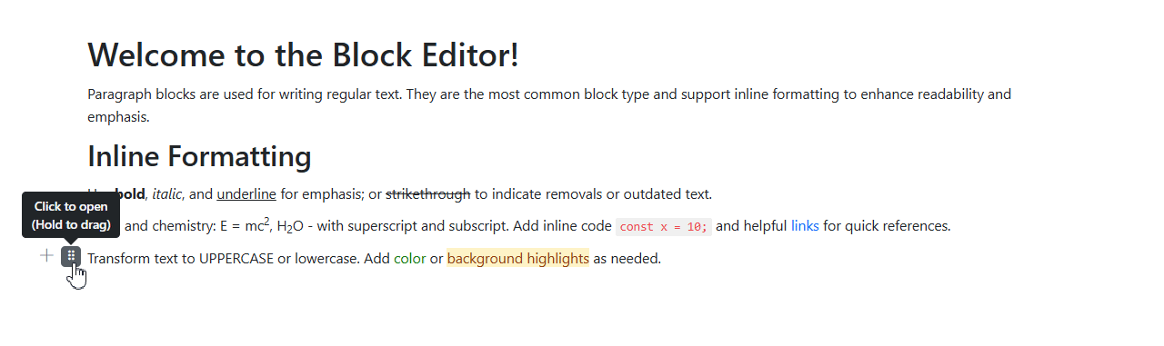 Blazor Block Editor drag and drop