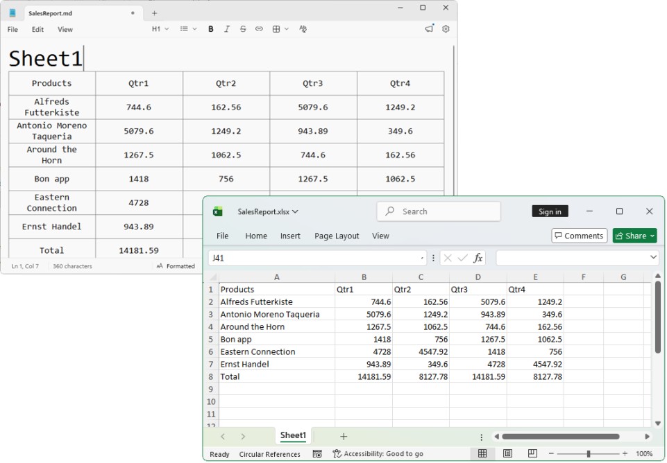 Markdown to Excel