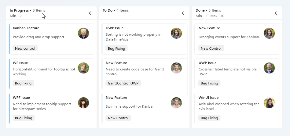 WinUI Kanban column reordering