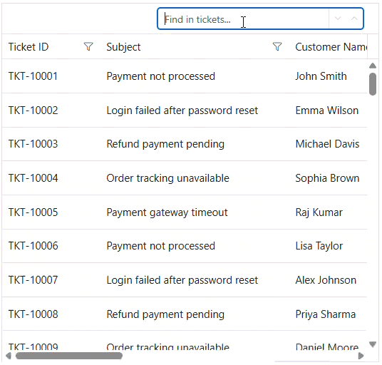 Blazor DataGrid find and highlight
