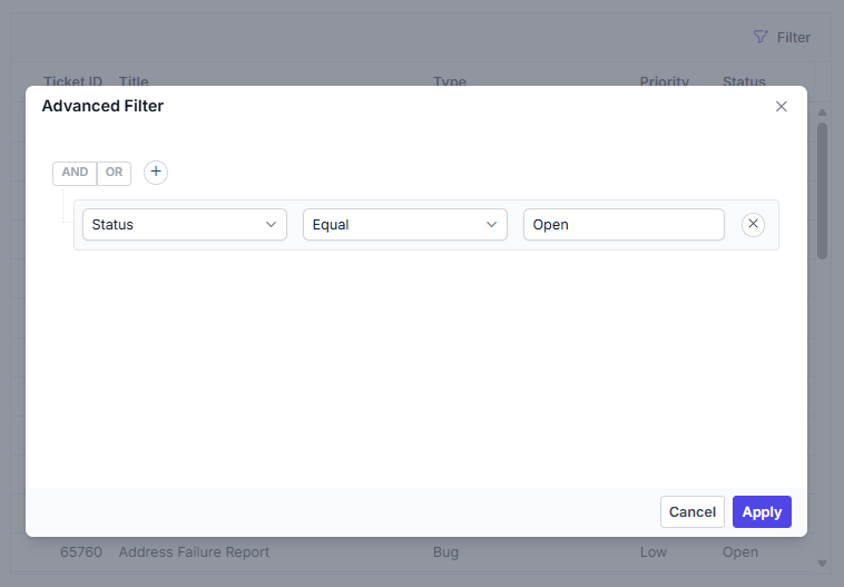 Web DataGrid advanced filter