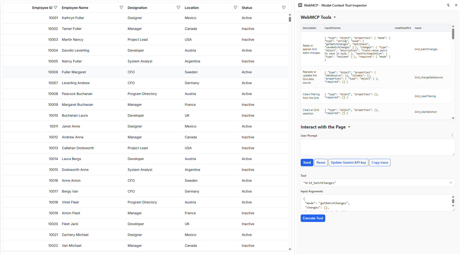Web DataGrid WebMCP integration
