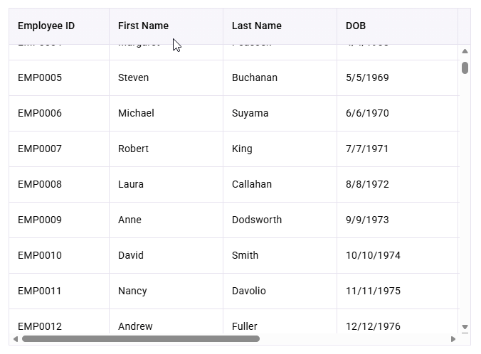 React DataGrid column resize