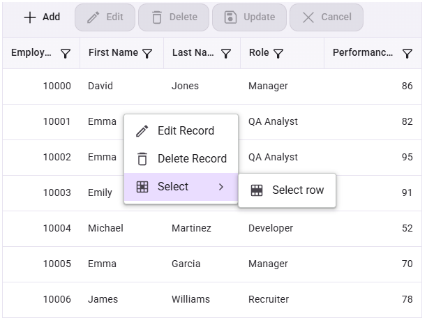 React DataGrid context menu