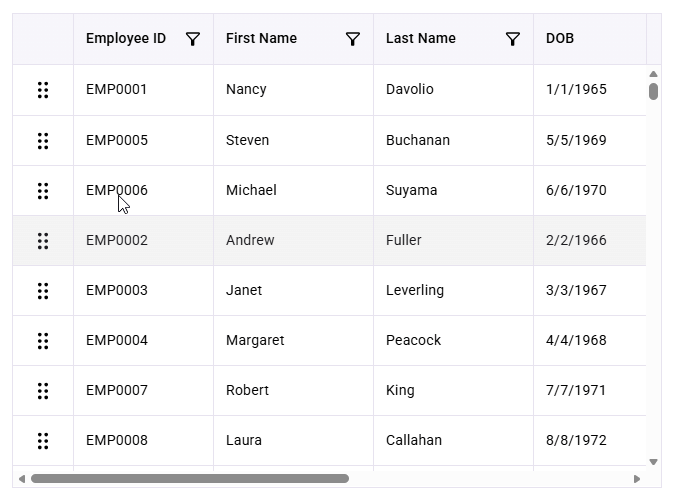 React DataGrid row reorder
