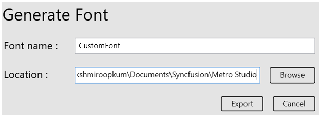 Generate and export cusom font icom