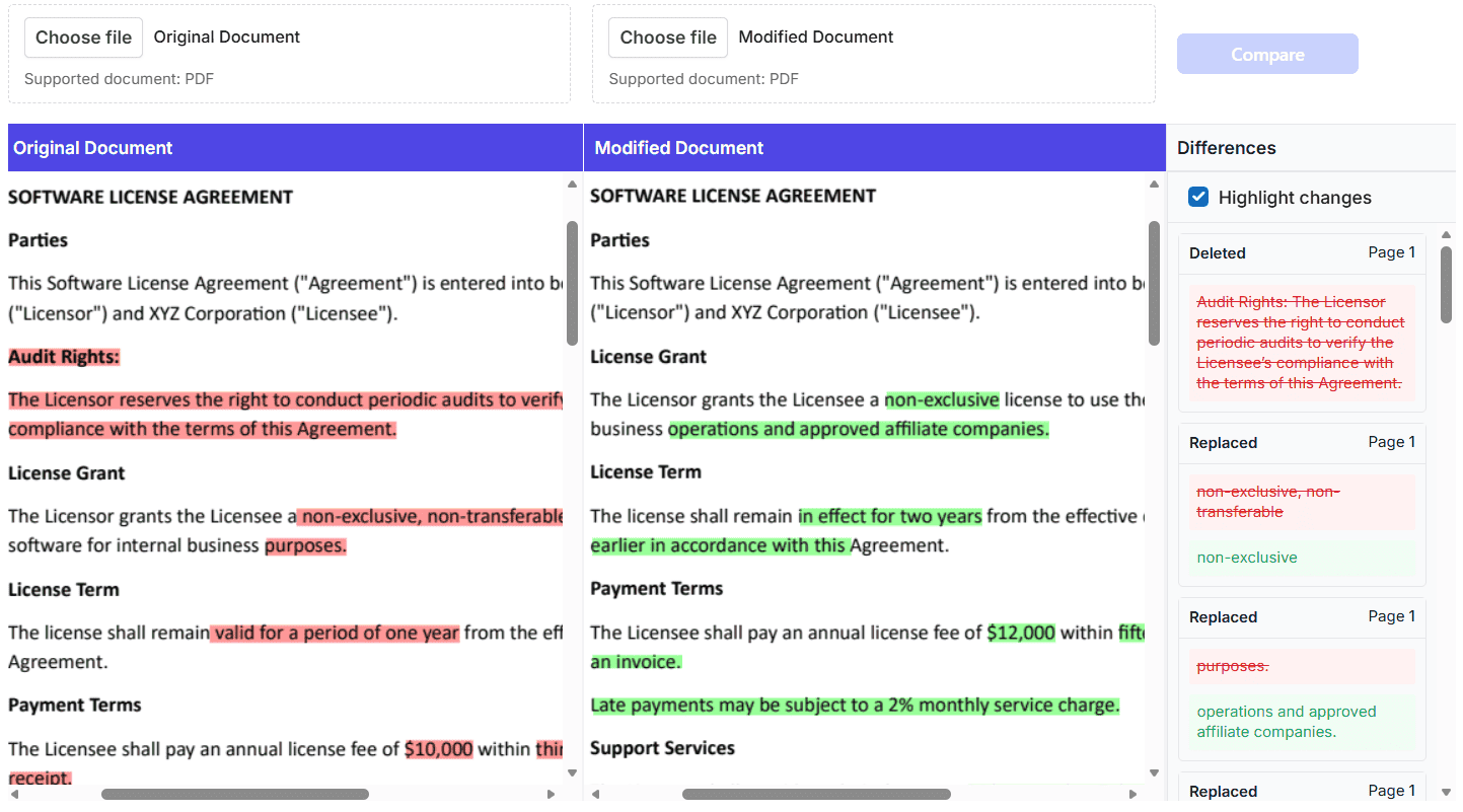 Compare two PDF documents