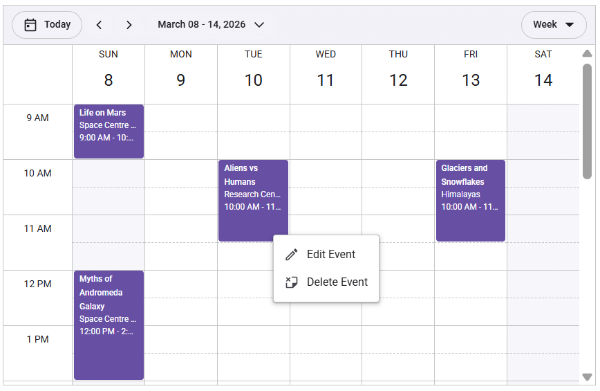 React Scheduler with context menu