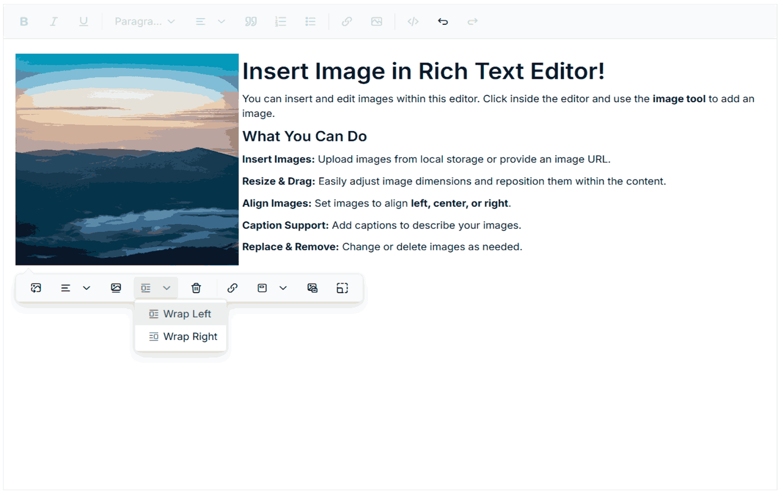 Blazor Rich Text Editor image wrap