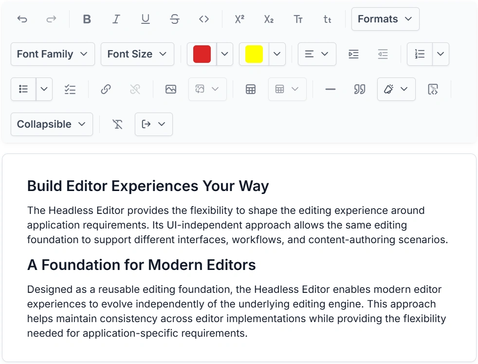 JavaScript Headless Editor Library