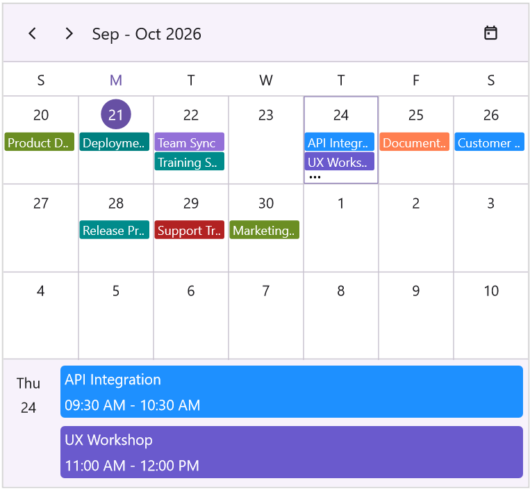 Month agenda view in .NET MAUI Scheduler