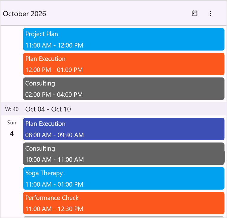 Week number support in timeline month and agenda views in .NET MAUI Scheduler