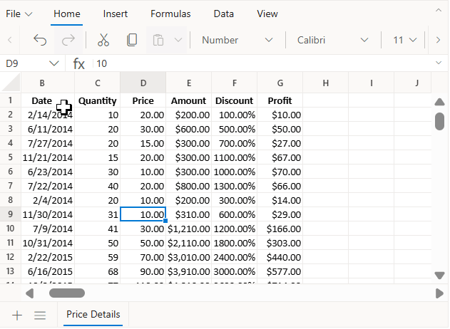 Spreadsheet discontinous aggregate calculation.