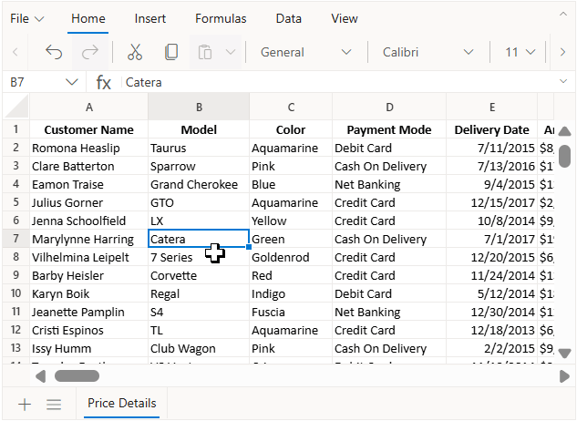 Spreadsheet discontinous cell style.