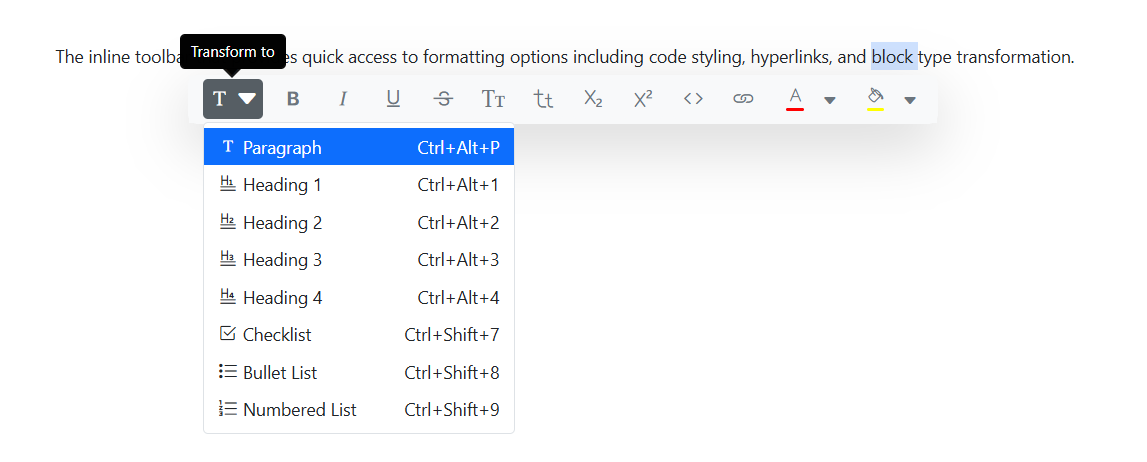 Vue Block Editor toolbar Options