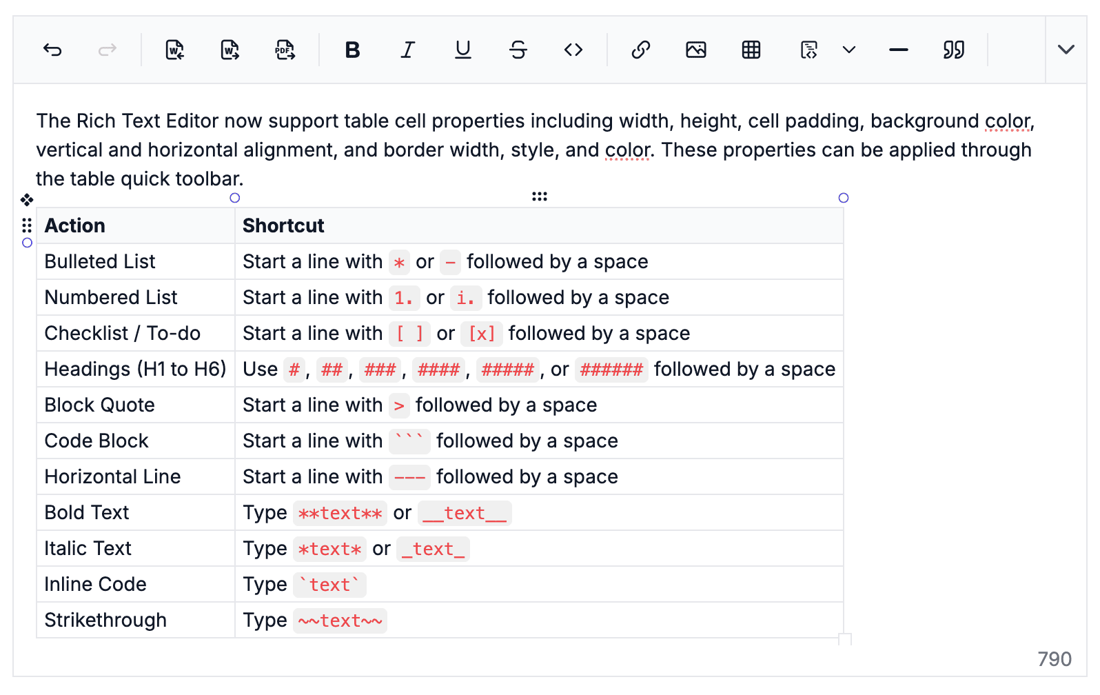 Vue Rich Text Editor Table Row Column Selection