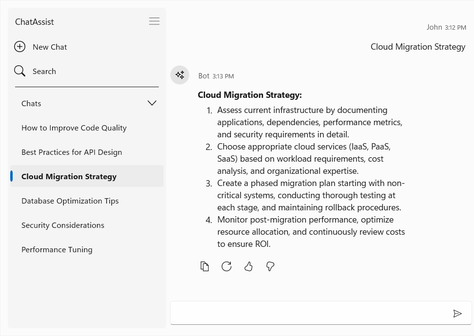 WinUI AI AssistView conversation history