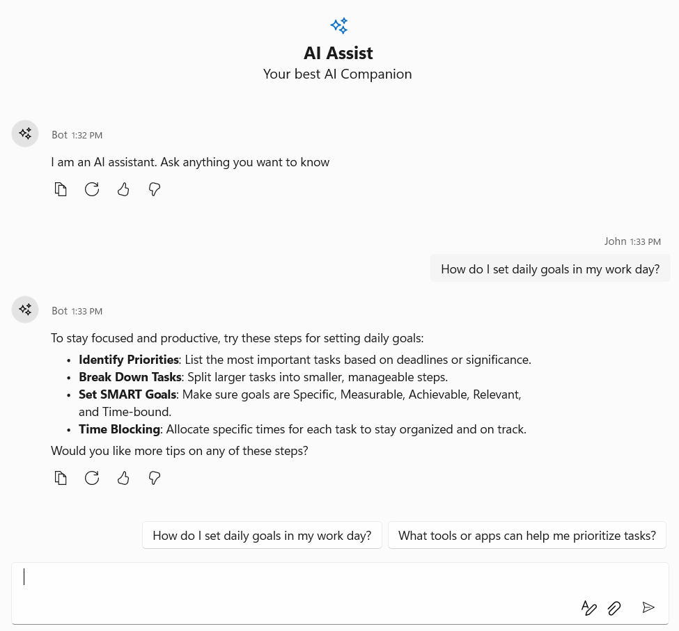 Input textbox toolbar support in WinUI AIAssistView control