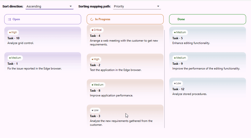 Sorting in WPF Kanban Board