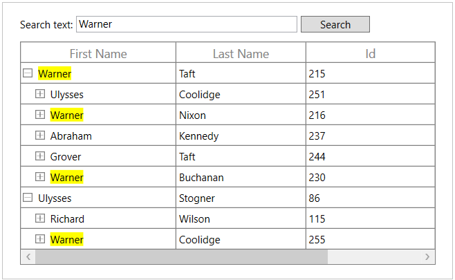 Search and highlight WPF TreeGrid